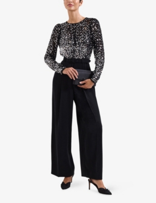 Phase Eight Womens Shio Sequin-embellished Long-sleeve Stretch-woven Jumpsuit Black In Black