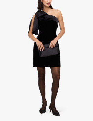 Phase Eight Womens Black Sofia Bow-embellished Velvet Mini Dress In Black