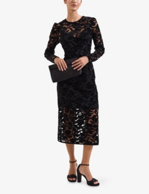 Phase Eight Womens Viktoria Lace Mesh Midi Dress Black In Black