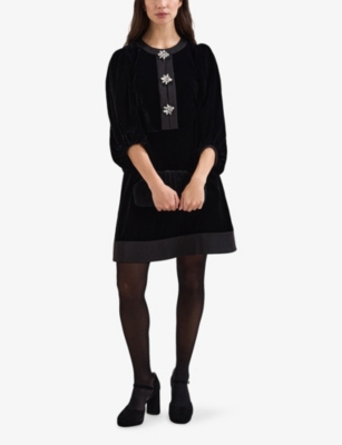 PHASE EIGHT: Heidi Diamante-Button Velvet Mini Dress