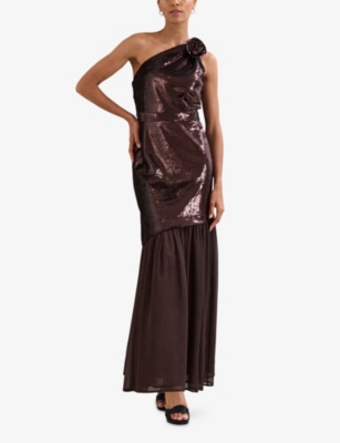 Phase Eight Womens Brown Lola Sequin Asymmetric Woven Midi Dress In Brown