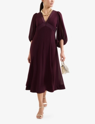 Phase Eight Womens Burgundy Vera V-neck Long-sleeve Midi Dress In Burgundy