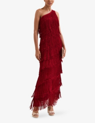 Phase Eight Womens Dark Red Otto Fringed Slim-fit Woven Maxi Dress In Multi