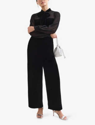 Phase Eight Womens Black Magie Tie-neck Long-sleeve Woven Jumpsuit In Black