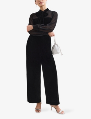 Phase Eight Womens Black Magie Tie-neck Long-sleeve Woven Jumpsuit In Black