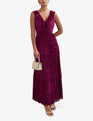 Phase Eight Womens Burgundy Klana Ruffle-trim Sleeveless Woven Maxi Dress In Burgundy