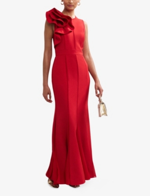 Phase Eight Womens Red Tyra Ruffle-neck Sleeveless Stretch-woven Maxi Dress In Red