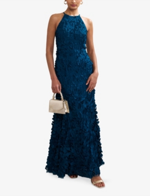 Phase Eight Womens Teal Charlene High-neck Textured Woven Maxi Dress In Multi