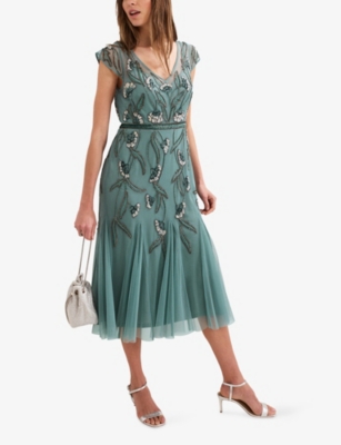 PHASE EIGHT: Evonne Bead-Embellished Short-Sleeve Woven Midi Dress