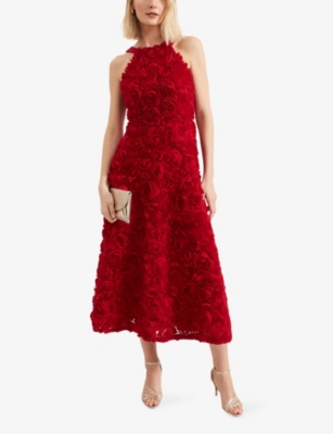 Phase Eight Womens Red Angeline Rose-texture Sleeveless Woven Midaxi Dress In Red
