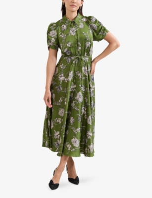 PHASE EIGHT: Bella Floral-Print Puff-Sleeve Stretch-Woven Midi Dress