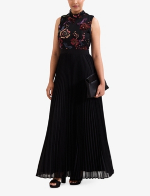 Phase Eight Womens Black Petite Lela Floral-sequin Woven Maxi Dress In Multi