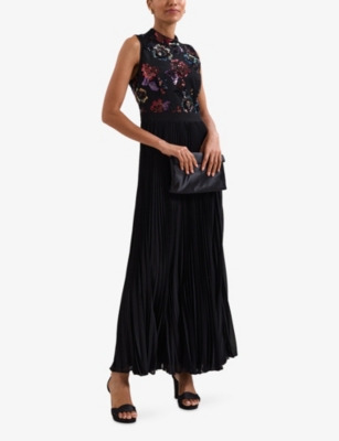 Phase Eight Womens Black Lela Floral-sequin Woven Maxi Dress In Black