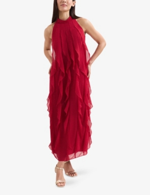Phase Eight Womens Red Helena Ruffled Chiffon Maxi Dress In Red