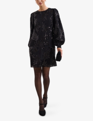 Phase Eight Womens Odette Sequin-embellished Woven Mini Dress Black In Black