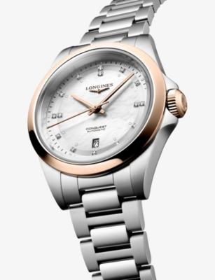 LONGINES: L3.320.5.87.6 Conquest Stainless-Steel and 18ct Rose Gold Cap 200 30mm Automatic Watch
