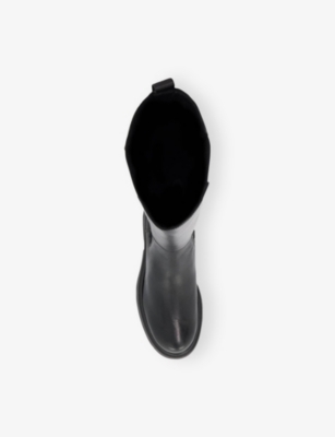 Dune Womens Black Leather Temmie Chunky-sole Leather Knee-high Boots In Black