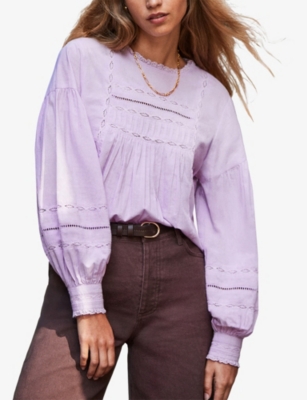 Ro&zo Womens Lilac Lace-insert Long-sleeve Cotton Blouse In Multi