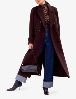 Ro&zo Womens Brown Peak-lapel Double-breasted Wool-blend Coat In Black