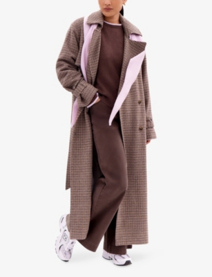 Ro&zo Womens Multi Houndstooth Double-breasted Wool-blend Trench Coat In Purple