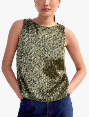 Ro&zo Womens Green Sequinned Bead-embellished Sleeveless Shell Top In Green