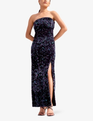 RO&ZO: Blair Blue Cluster Sequin Bandeau Maxi