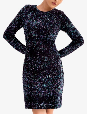 Ro&zo Womens Evie Blue Cluster Sequin Long Sleeve In Blue