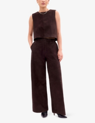 RO&ZO: Wide-Leg High-Rise Suede Trousers