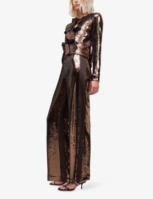 Ro&zo Womens Brown Sequinned Wide-leg Stretch-woven Trousers In Brown