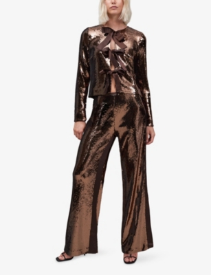 Ro&zo Womens Brown Bow-front Sequin-embellished Jacket In Brown