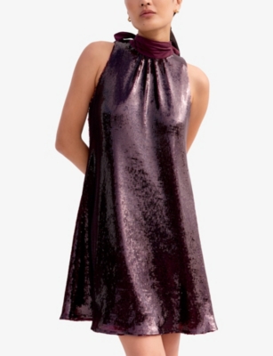 Ro&zo Womens Wine Freya Halterneck Sequin-embellished Mini Dress In Brown