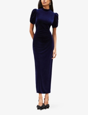 RO&ZO: Harriet Puff-Sleeve Stretch-Velvet Maxi Dress