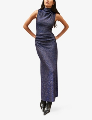 Ro&zo Womens Robyn Sparkle Cowl-neck Stretch-woven Midi Dress Blue In Blue