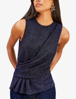 RO&ZO: Sparkle Drape-Front Stretch-Woven Top
