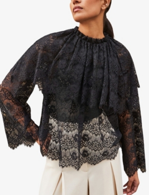 RO&ZO: Lace Long-Sleeve Cotton-Blend Blouse
