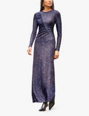 Ro&zo Womens Blue Kylie Sparkle Ruched-front Maxi Dress In Blue