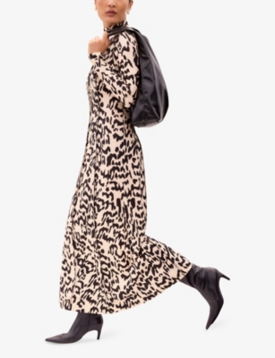 RO&ZO: Leopard-Print High-Neck Stretch-Woven Maxi Dress