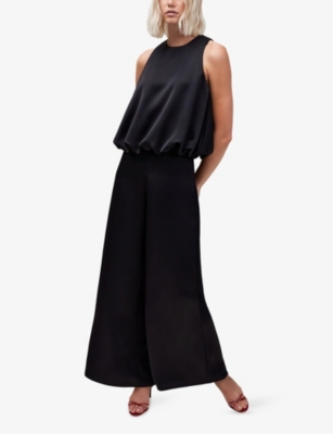Ro&zo Womens Black Wide-leg High-rise Satin Trousers In Black