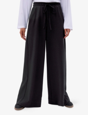 Ro&zo Womens Grey Pinstripe Wide-leg Stretch-woven Trousers In Black
