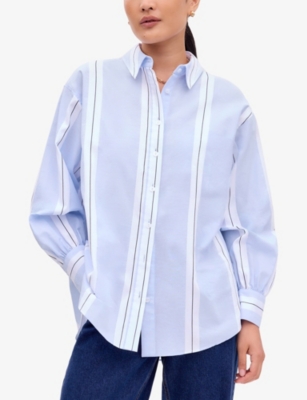 Ro&zo Womens Blue Striped Relaxed-fit Cotton Shirt In Blue