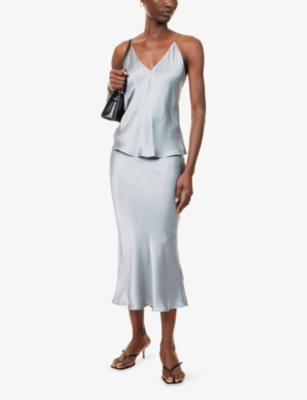 Anine Bing Womens Pastel Blue Bar Slim-fit Silk Midi Skirt In Blue