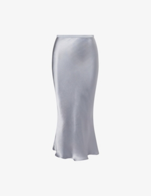 Anine Bing Womens Pastel Blue Bar Slim-fit Silk Midi Skirt