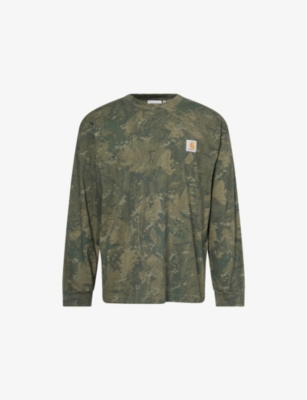 Carhartt Mens Camo Green Olive Camo Combi Long-sleeves Cotton-jersey T-shirt In Green