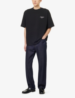 Carhartt Mens Black White Signature Script Crewneck Cotton-jersey T-shirt In Multi