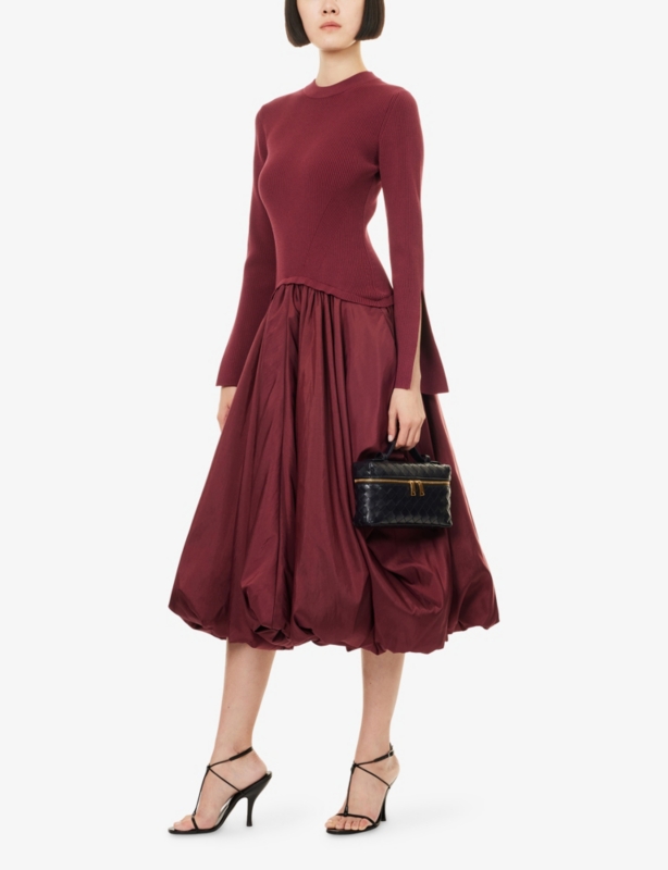 Kenlie Puffball Stretch-Woven Midi Dress