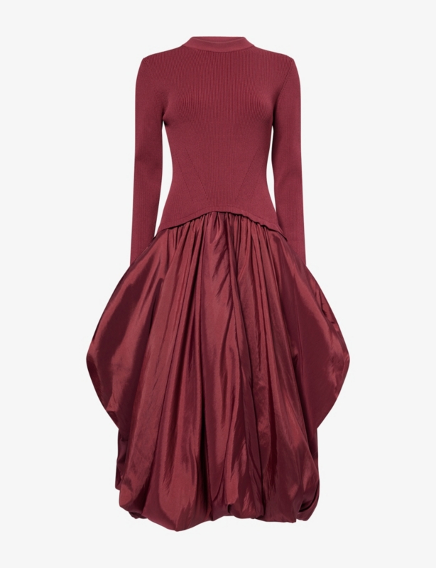 Kenlie Puffball Stretch-Woven Midi Dress