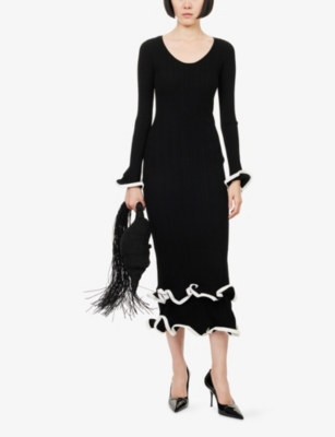 Simkhai Womens Black Solani Ruffled Knitted Midi Dress Xl In Black