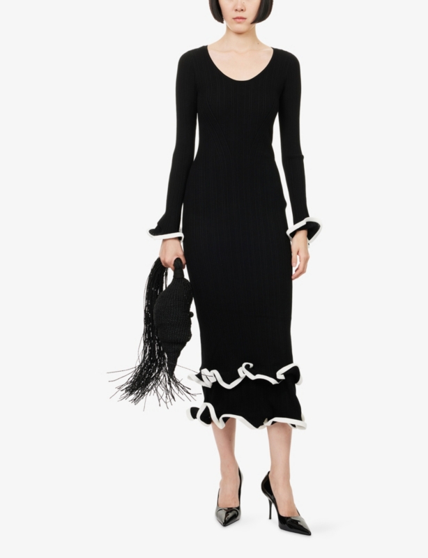 Solani Ruffled Knitted Midi Dress