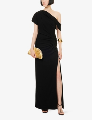 Simkhai Kally One-shoulder Draped Pleated Crepe Gown In Black