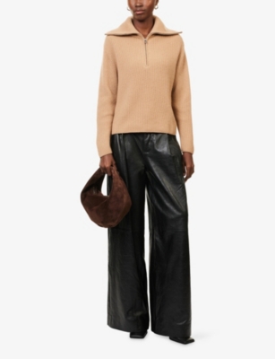 Simkhai Womens Camel Landry Half-zip Ribbed Cashmere Jumper In Brown